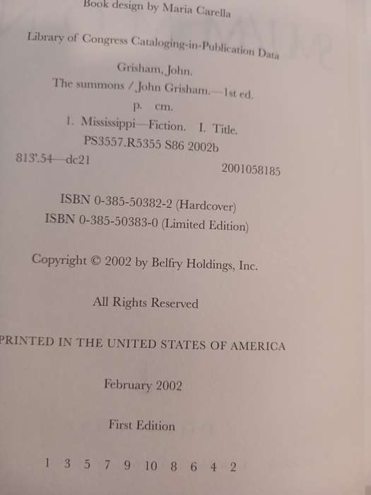 The Summons by John Grisham, First Edition
