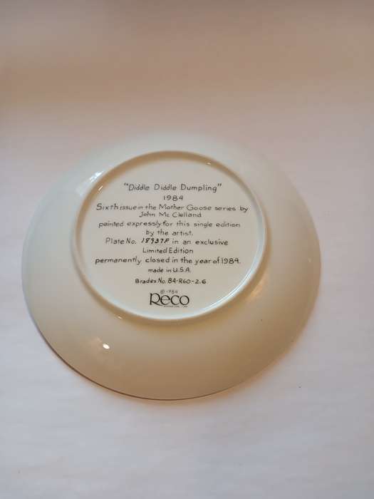 Porcelain Plate, John Mc Clelland, `Diddle Diddle Dumpling`, No. 18937F, 1984