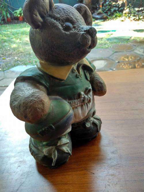 ORNAMENT OF A RUGBY PLAYER TEDDY BEAR - Seems to be in Springbok green and gold jersey.