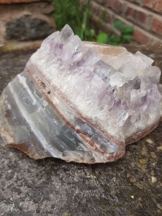 UNUSUAL DECOR AGATE,AMETHYST CLEAR QUARTZ CLUSTER WITH CALCITE 1.2KG
