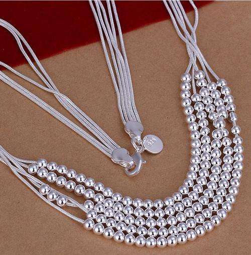 5line Smooth Bead 18inch Necklaces silver necklace.Fashion jewelry necklace