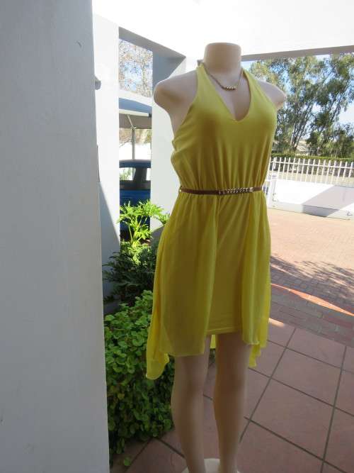 Fashion sunflower yellow halter neck summer dress in size 34/10.By 'IQ Judy's' smart clothes.As new.