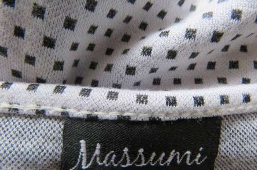 Peplum top in white with tiny black squares in stretch viscose/polyester blend size 32/8 by `Massumi