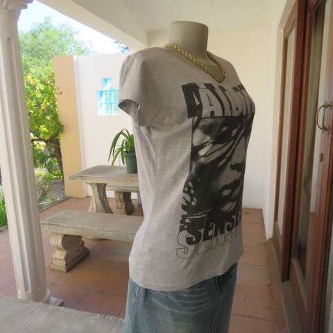 Grey ALL MY SENSES logo used T-shirt with capped sleeves. Size 36/12 loose fit.