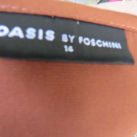 Soft draping golden brown slip over top by 'Oasis' in size 38/14. Blouson style. Double frilled.