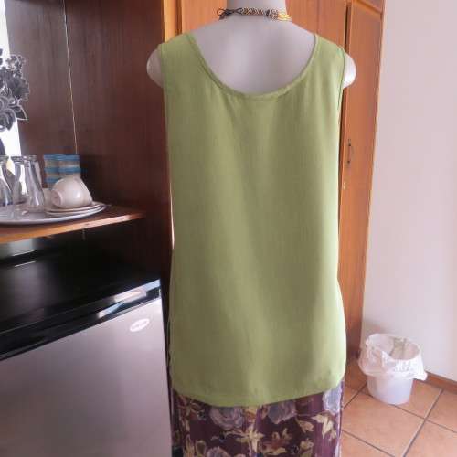 Silky shiny avo green mottled cami with scooped neckline by IN CLOTHING in size 36/12. As new