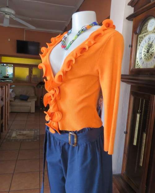 BNE Chic long sleeve stretch polycotton knit cardigan in orange. Size 34.