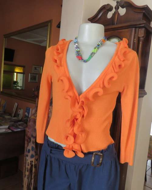 BNE Chic long sleeve stretch polycotton knit cardigan in orange. Size 34.