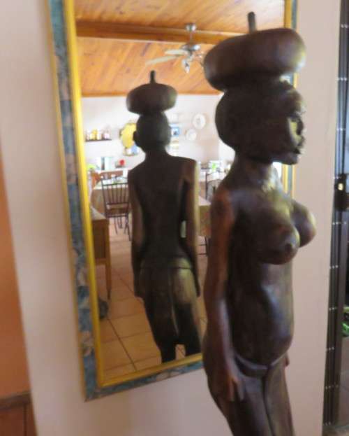 Piece of art!! Hand carved 1.62 meter high wooden statue of African woman. Very Heavy! Hard wood.