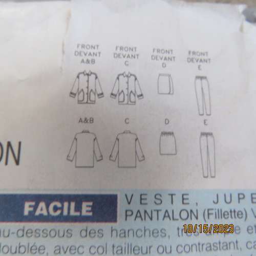 BUTTERICK sewing pattern for teens jacket/pants/skirt. Ages 7 to 14. Good condition.