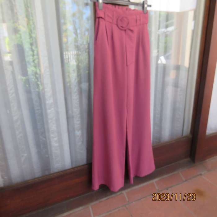 Rouge pink wide legged pants with pleated front-elastic back. Front belt. Size 30