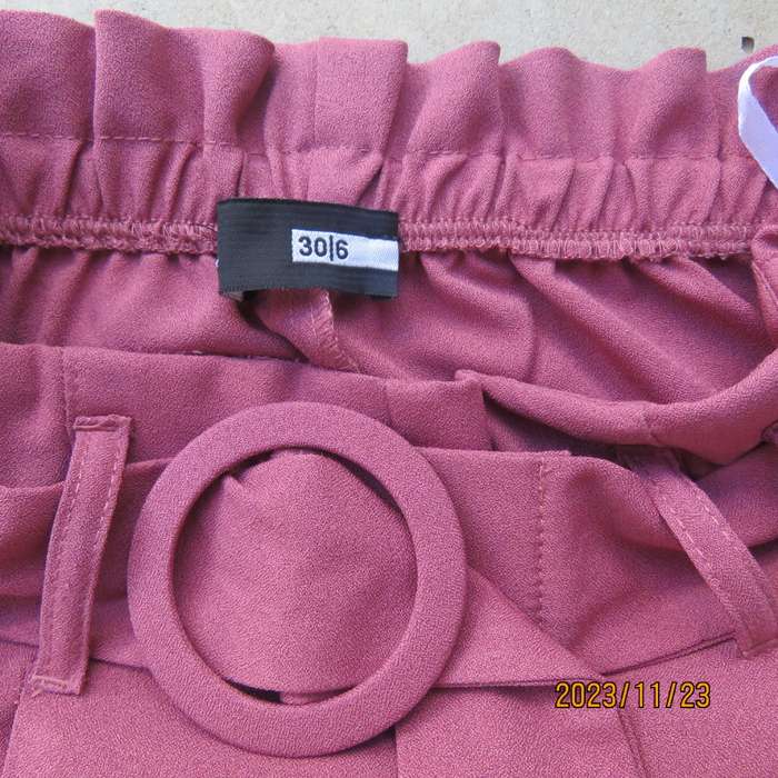 Rouge pink wide legged pants with pleated front-elastic back. Front belt. Size 30