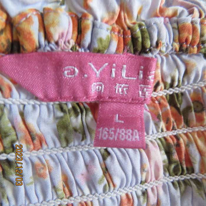 Cool pale blue dress with crimson posies in stretch cotton. Adjustable straps. Size 38 by VILIAN.