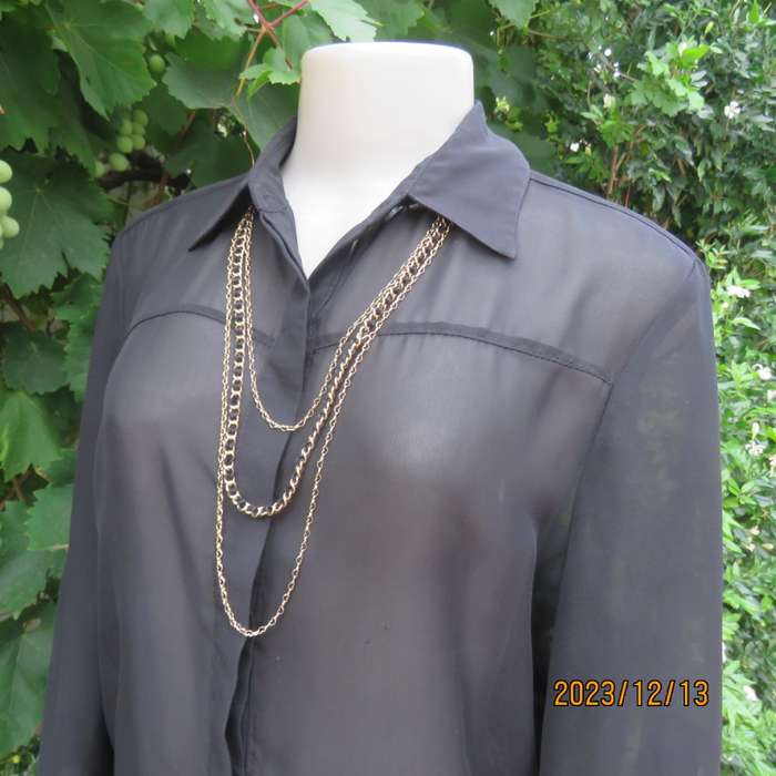 Fabulous sheer black long sleeve top with hidden button down/shirt collar. Size 38 by IMAGE. As new
