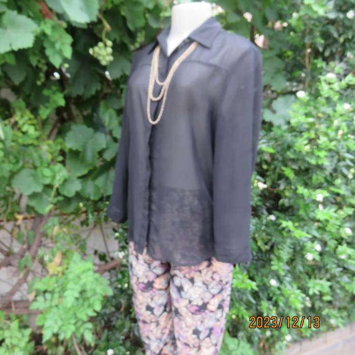 Fabulous sheer black long sleeve top with hidden button down/shirt collar. Size 38 by IMAGE. As new