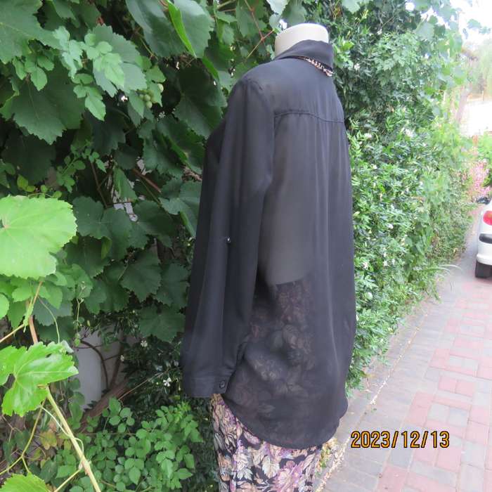 Fabulous sheer black long sleeve top with hidden button down/shirt collar. Size 38 by IMAGE. As new