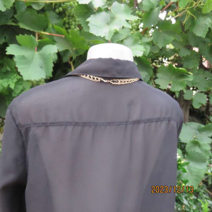 Fabulous sheer black long sleeve top with hidden button down/shirt collar. Size 38 by IMAGE. As new