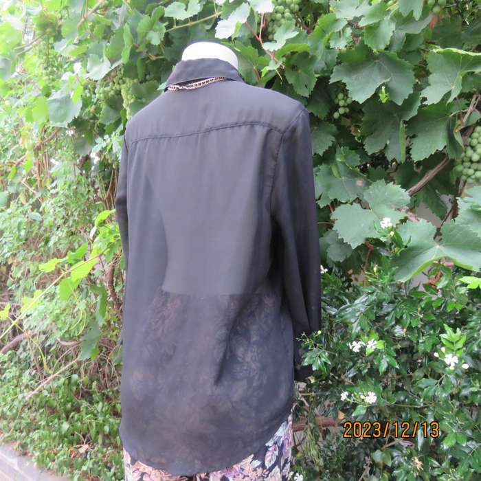 Fabulous sheer black long sleeve top with hidden button down/shirt collar. Size 38 by IMAGE. As new