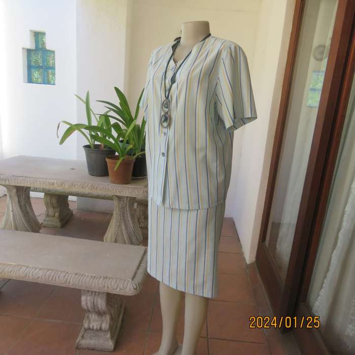 Elongate your figure in this striped 2 pc vintage outfit. Pencil skirt/loose fit button down top. 36
