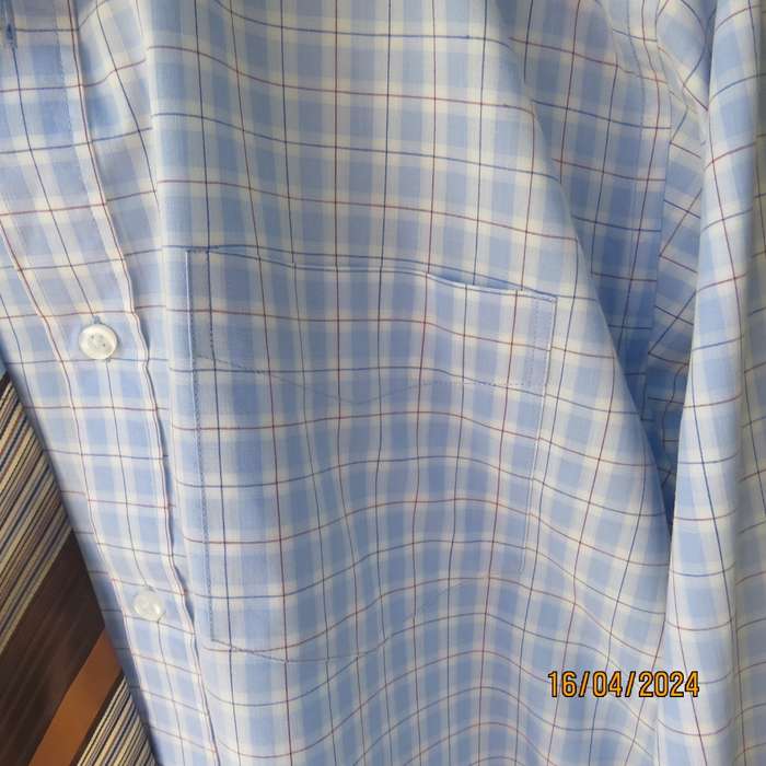 WOOLWORTHS light blue-white -brown check men's shirt. Size XXL.Free tie