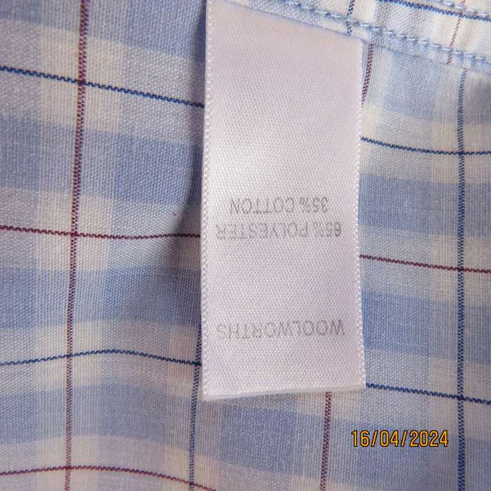 WOOLWORTHS light blue-white -brown check men's shirt. Size XXL.Free tie