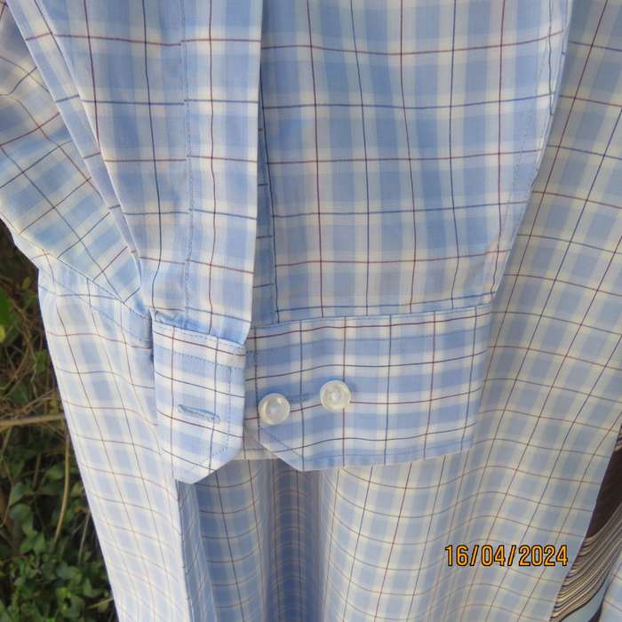 WOOLWORTHS light blue-white -brown check men's shirt. Size XXL.Free tie