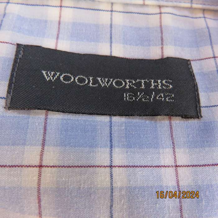 WOOLWORTHS light blue-white -brown check men's shirt. Size XXL.Free tie