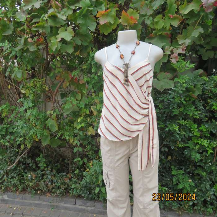 REFINERY  cream top with rust-grey stripes. Shoestring straps. Size 30 .As new