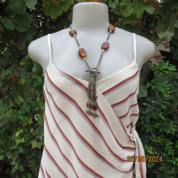 REFINERY  cream top with rust-grey stripes. Shoestring straps. Size 30 .As new