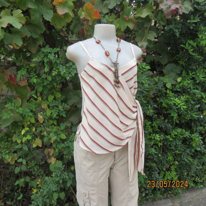REFINERY  cream top with rust-grey stripes. Shoestring straps. Size 30 .As new