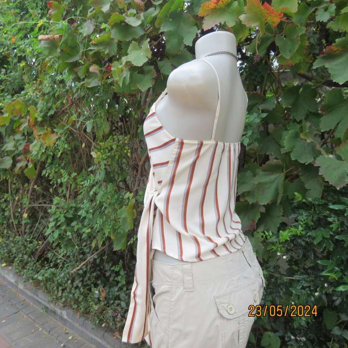 REFINERY  cream top with rust-grey stripes. Shoestring straps. Size 30 .As new