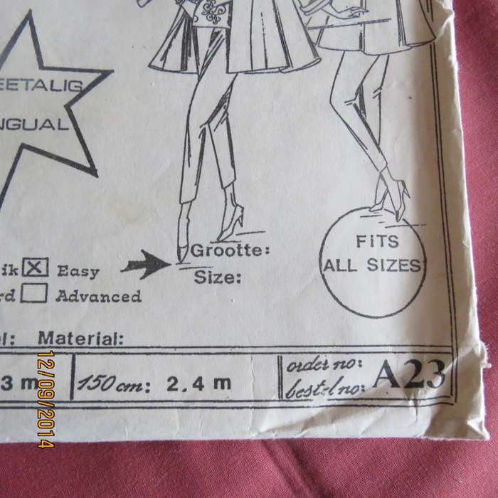 Sewing pattern for  wide jacket to fit all by MARINIQUE. A23.