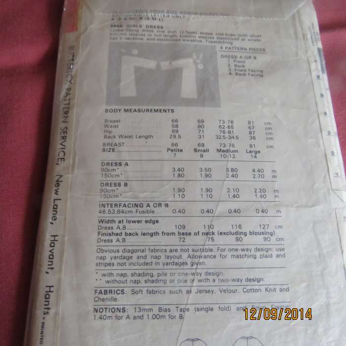 BUTTERICK  sewing pattern 6658 for 7 to 12 yr old girl. Easy to make 4 pieces dress.