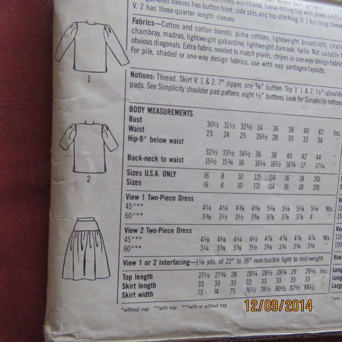 SIMPLICITY sewing pattern  9357 for yoked skirt and jacket sizes 38 to 44.