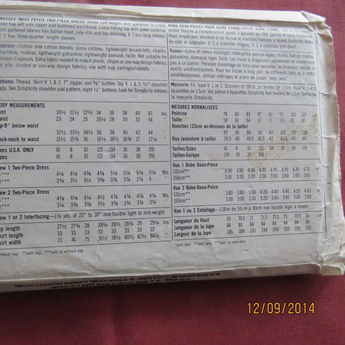 SIMPLICITY sewing pattern  9357 for yoked skirt and jacket sizes 38 to 44.