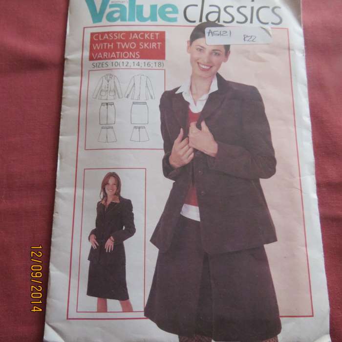 Sewing pattern by VALUE Classics sizes 10 to 18 for blazer and 2 version skirts. As new.