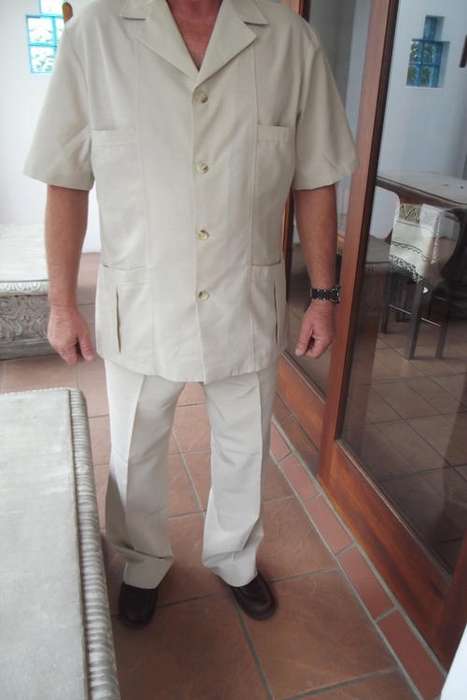Men's Short Sleeved Beige Safari Suit by Sterling