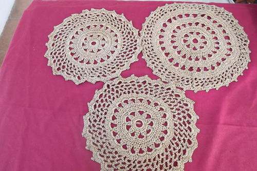 Set of 3 Synthetic Hand Crocheted Doilies