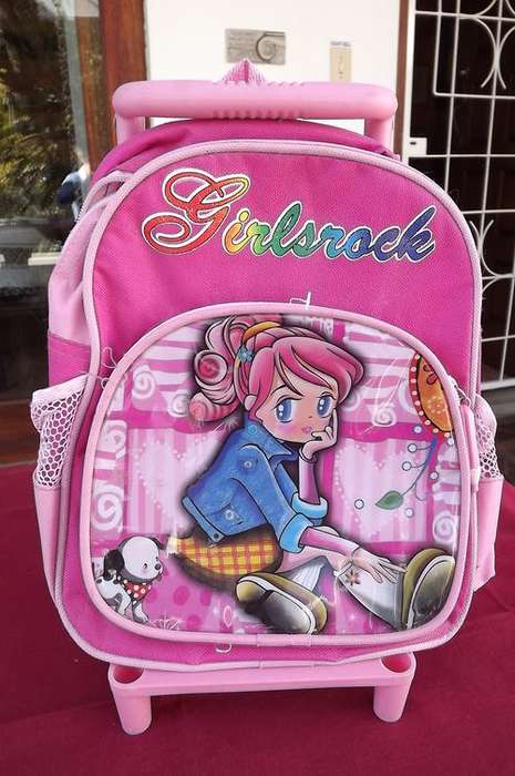 Small Girlsrock Pink Backpack on little wheels and with handle - 23x29cm - as new