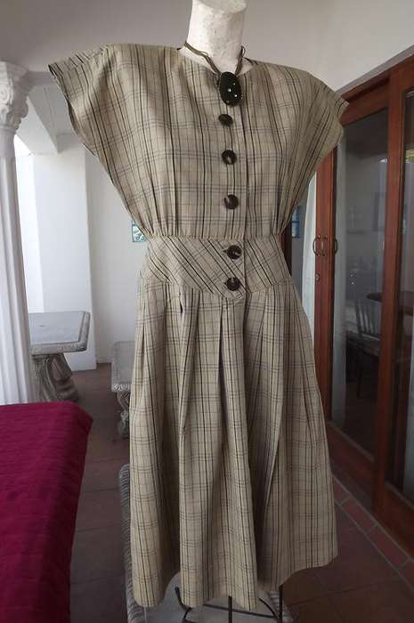 Beige & Green Check Dress by Fashion Room 1126 in size 10/34 - showroom dress-never worn