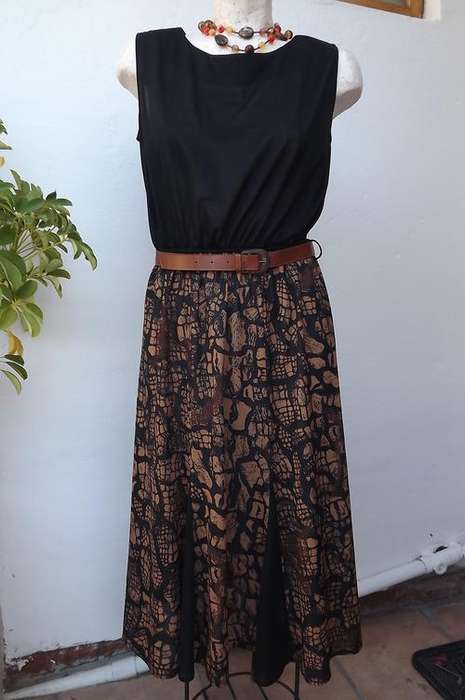 Vintage 80's Black & Brown Patterned Dress in size 12/36 - very good condition