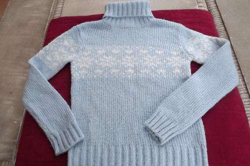 Long Sleeve Poloneck Jersey with white fair isle knitting for 11-12 yr old girl by Young Dimensions