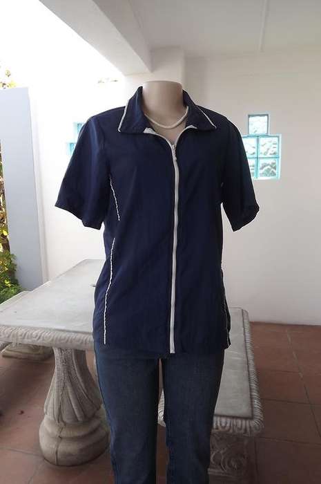 Navy & White Zip Up Summer Track Suit Top in size 10/34 by TSS - Polyester wash & wear - as new