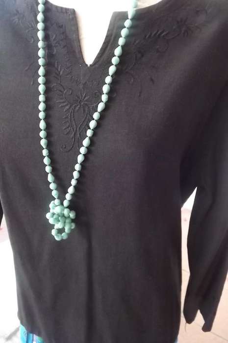 Black Linen Long Sleeve Top with Embroidery around neckline & cuffs-size 14/38 by Yong You-good cond