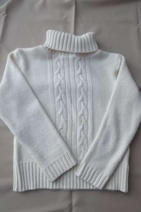 Beige Knitted Polo Neck Sweater by Exact for 7-8 yr old girl - Cable Pattern on Front-good used cond
