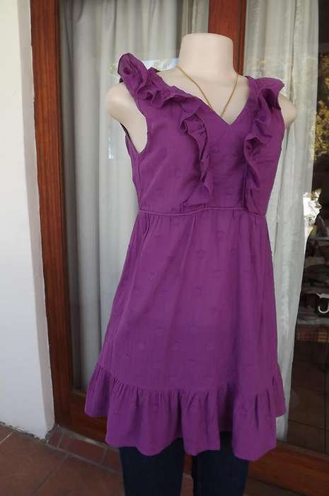 Dark Purple long top/short dress in 100% cotton.Size 34/10.Frilled V-neckline.Good condition