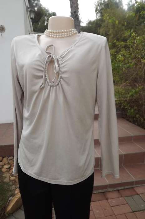 Ecru Colour Ladies Long Sleeve Top with Sexy Neckline by Define  size XL-will fit 18/42-good cond