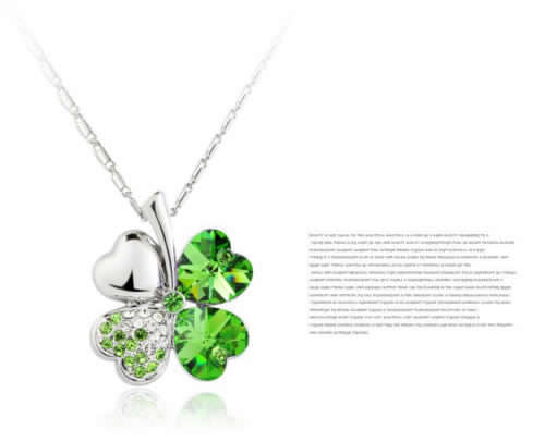 Lucky Clover Four Leaf Crystal Pendant Chain