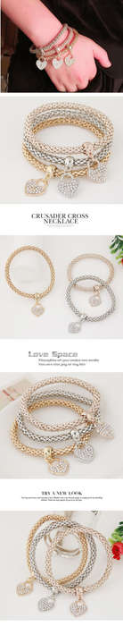 Three piece set bracelet.. gold, rose, white plated..