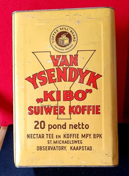 ANTIQUE HUGE 20 LBS VAN YSENDYK SE SUIWER KOFFIE TIN. 35CM HIGH X 24CM WIDE !!